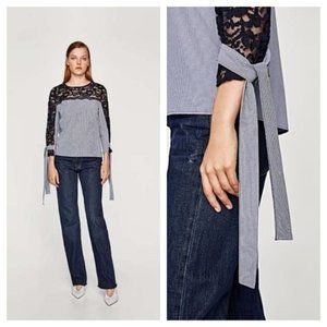 Zara Stripe Lace Top w/ Tie Sleeves